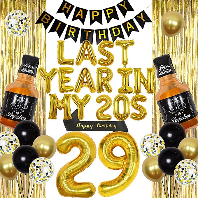 29th Birthday Decorations for Men Women, Gold Last Year In My 20s Banner, Cheers to 29 Years Old Birthday Decor with Whiskey Balloon, Number 29 Foil Balloons, Happy Birthday Sash - Walmart.com